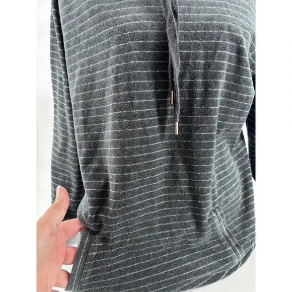 Y2K McBling Silver Metallic Stripe Velour Cowl Hoodie Juicy Vibes size medium - Picture 2 of 10